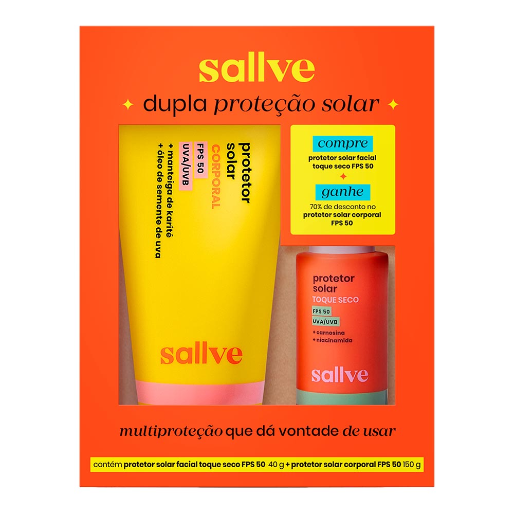 Protetor Solar Corporal Sallve Fps 50 150g + Protetor Solar Facial Sallve Toque Seco Fps 50 40g