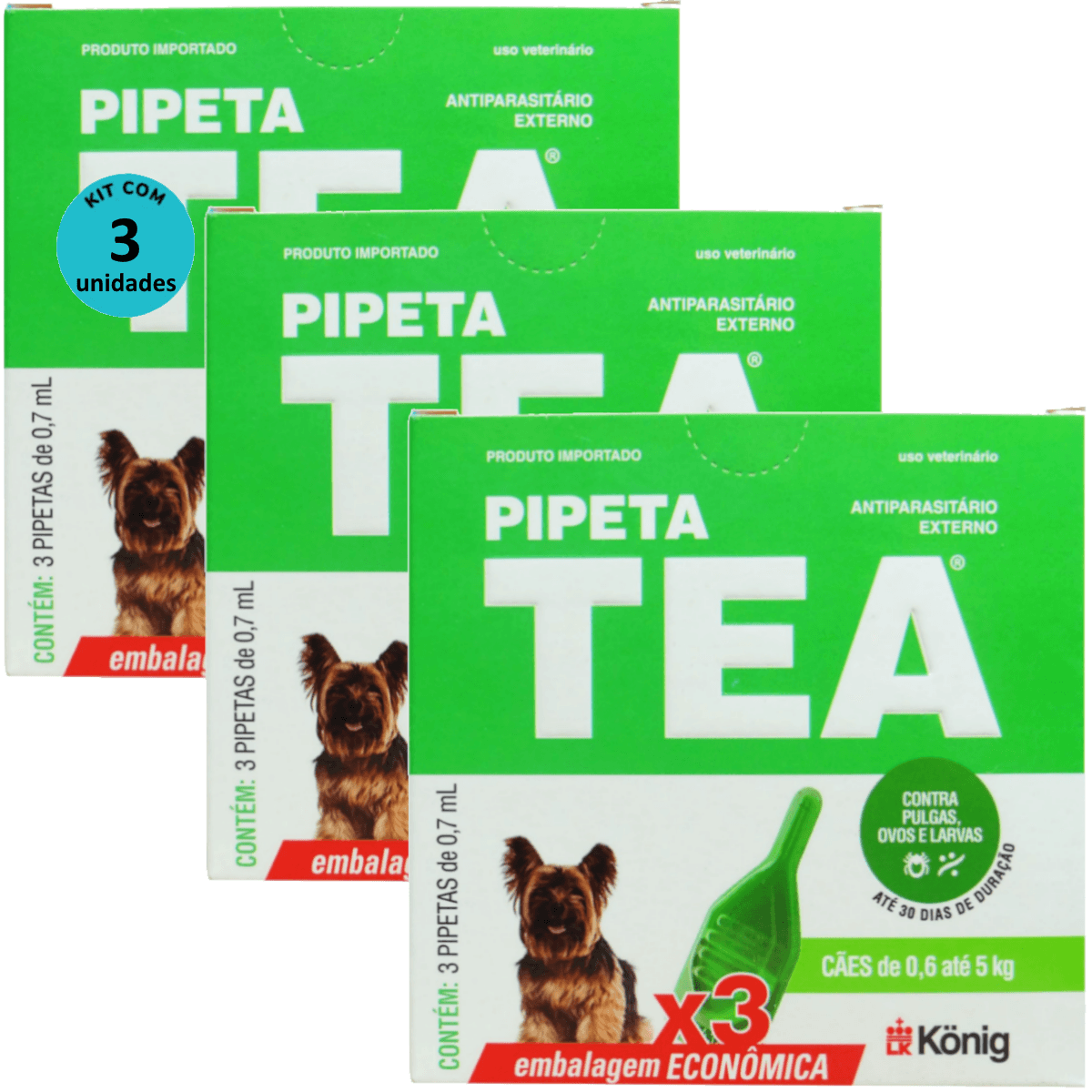 Pipeta Tea Antipulgas Cães 0,6 A 5kg C/ 3un Kit 3 Cxs