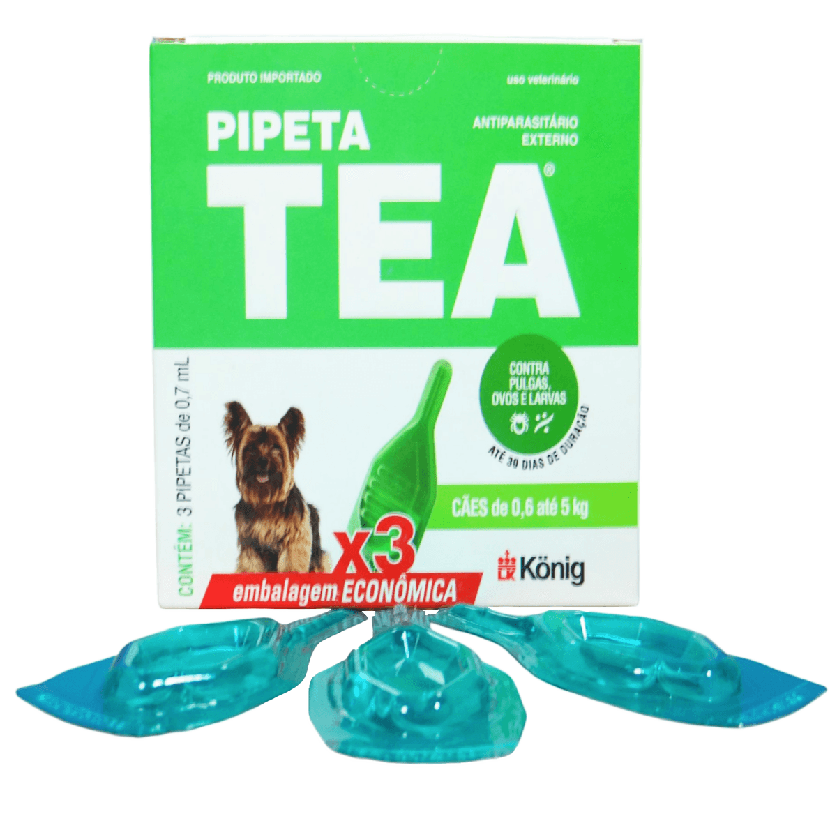 Pipeta Tea 0,7ml Antiparasitário Contra Pulgas P/ Cães de 0,6 até 5 Kg C/ 3 unid. Kit C/ 10 Cxs