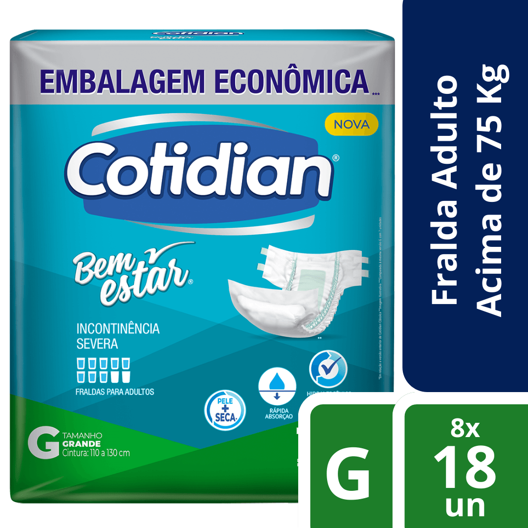 Kit Fralda Adulto e Geriatrica Cotidian Bem Estar G 144 Unidades