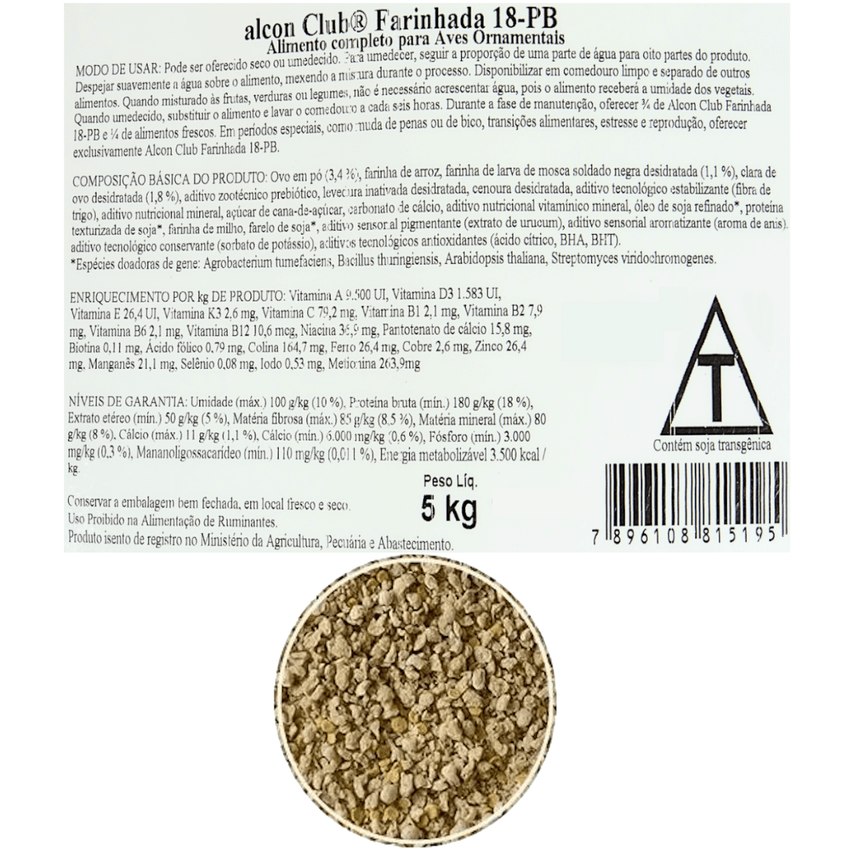 Alcon Club Farinhada 18-PB 5Kg Para Aves Ornamentais Kit Com 3
