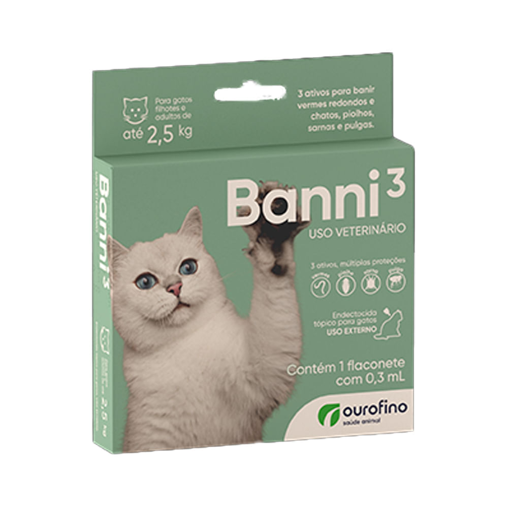 Antipulgas e Vermífugo Para Gatos Banni 3 Ouro Fino