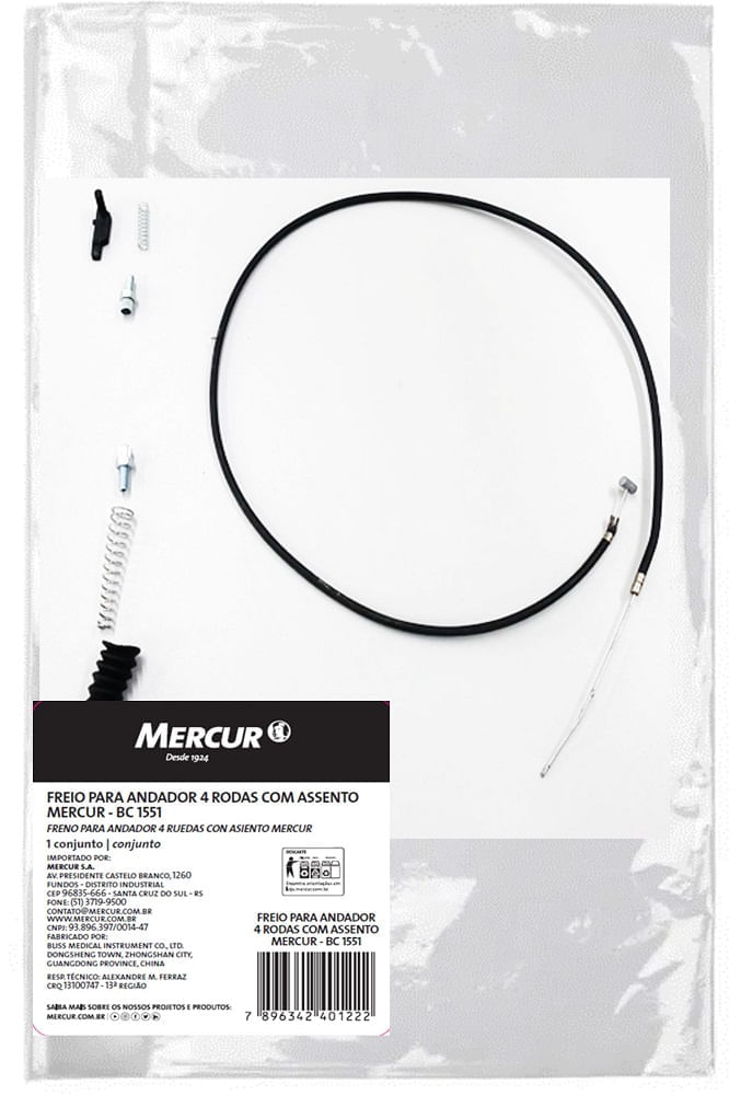 Conjunto de freio para Andador com 4 rodas e assento Mercur Único