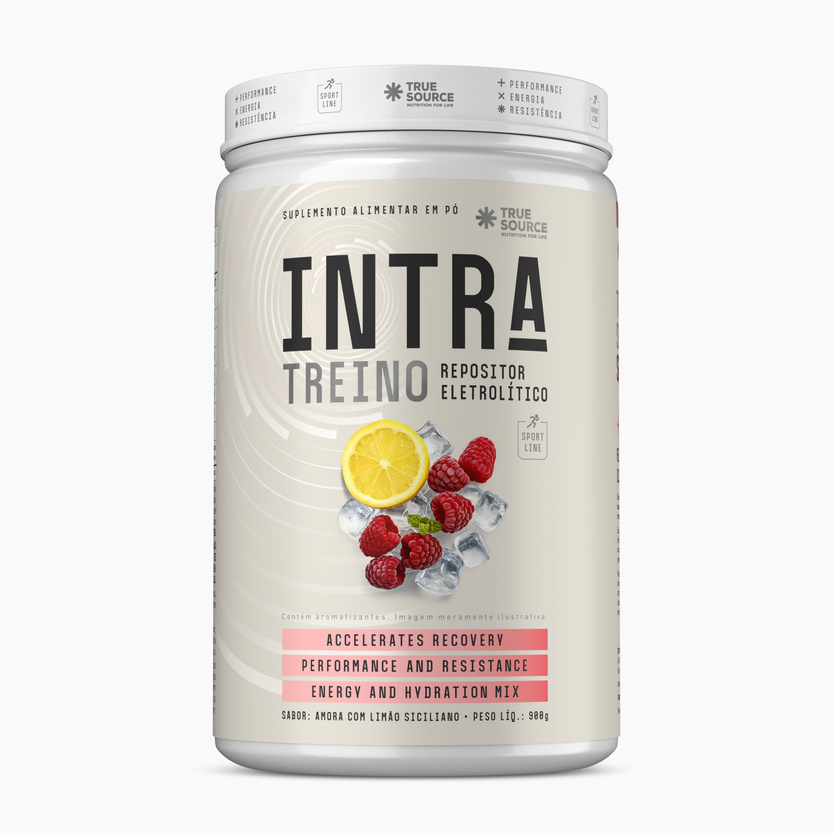 Intra Treino Repositor Eletrolítico Sport Line Amora com Limão Siciliano 900g True Source