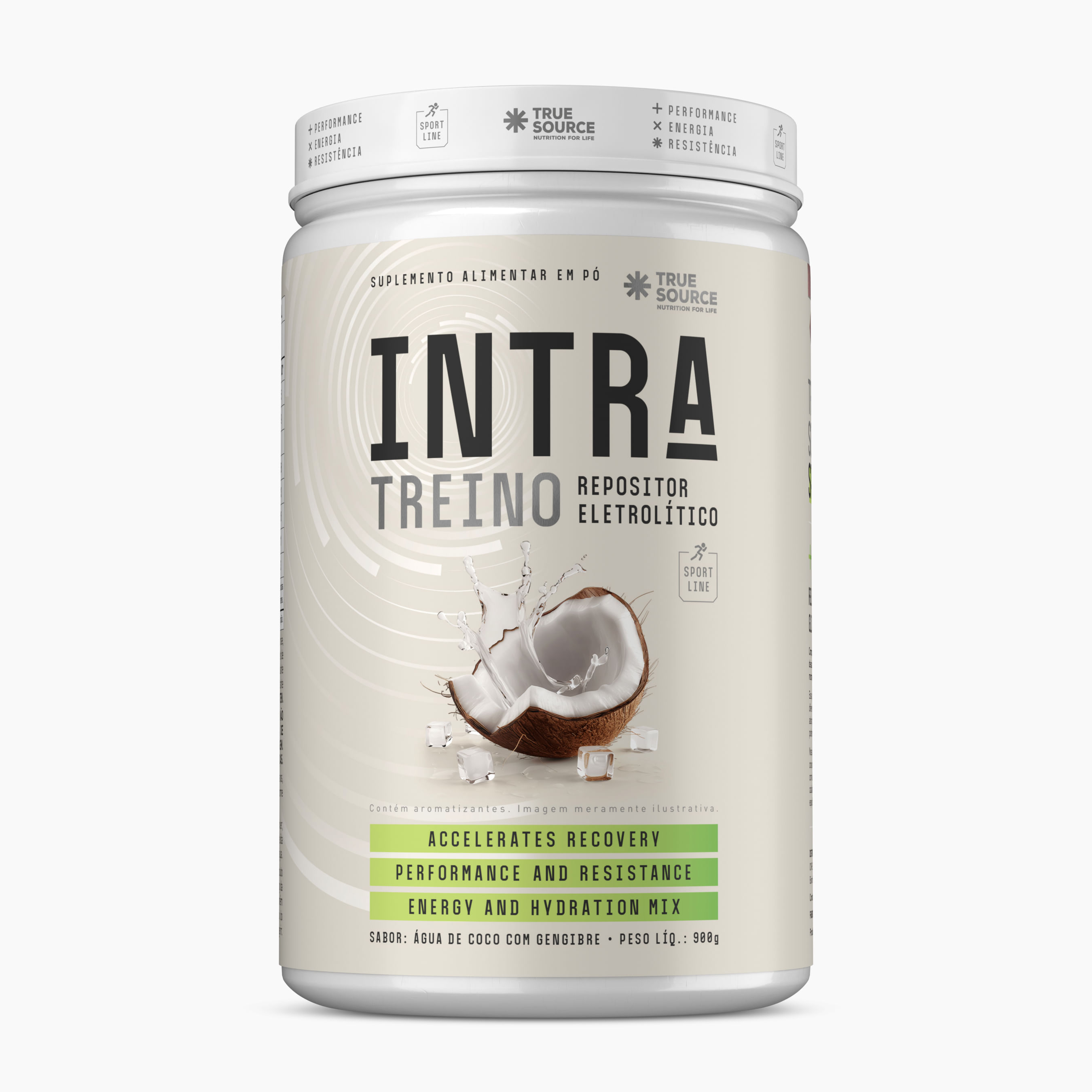 Intra Treino Repositor Eletrolítico Sport Line Água de Coco com Gengibre 900g True Source