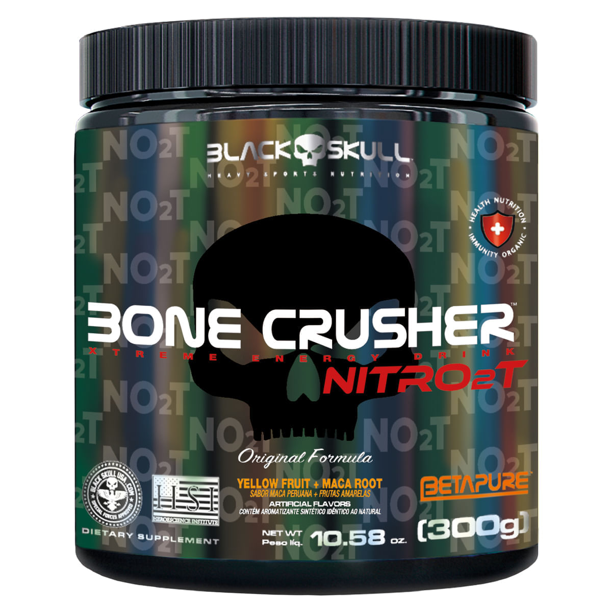 Pré-Treino Bone Crusher Nitro 2T Yellow Fruit Black Skull 300g