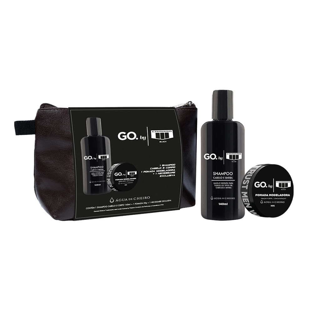 kit Go Man Camaro Black (Shampoo cabelo e barba 140ml + pomada modeladora 50g + necessaire)