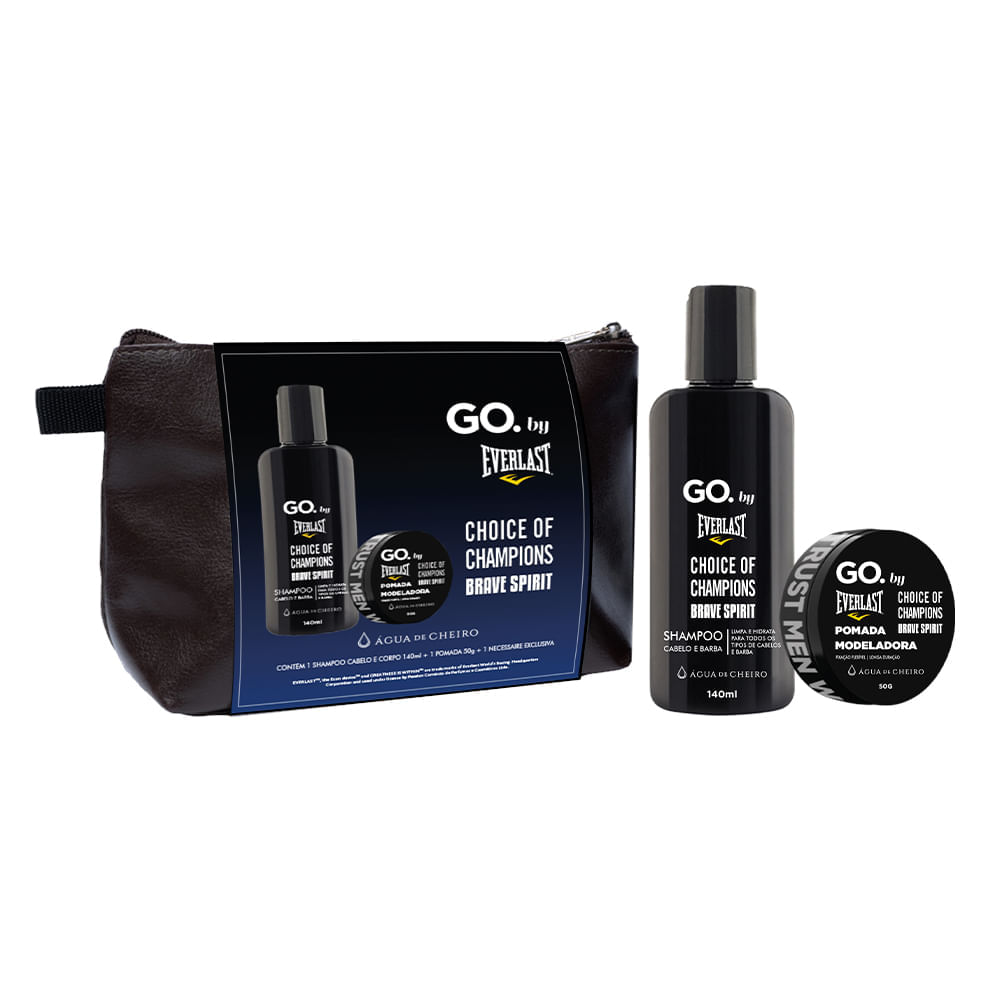 Kit Go Man Everlast Be Brave Spirit (Shampoo cabelo e corpo 140ml + pomada modeladora 50g + Necessaire)