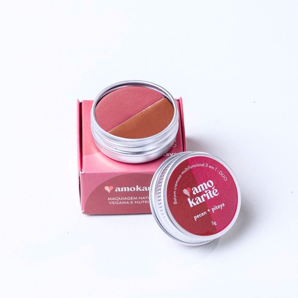 Duo Batom Cremoso Multifuncional 3 em 1 Pitaya mais Pecan Amokarité 3g
