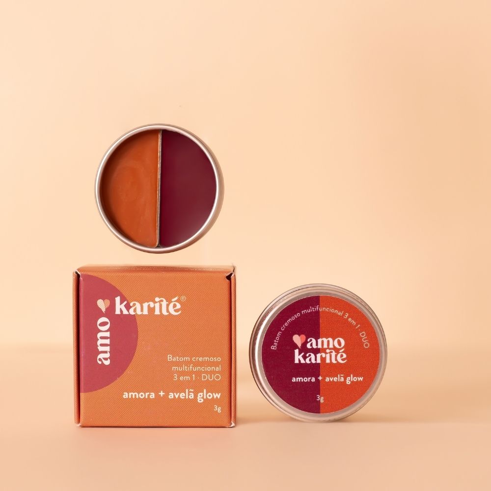 Duo Batom Cremoso Multifuncional 3 em 1  Amora mais Avelã Glow Amokarité 3g