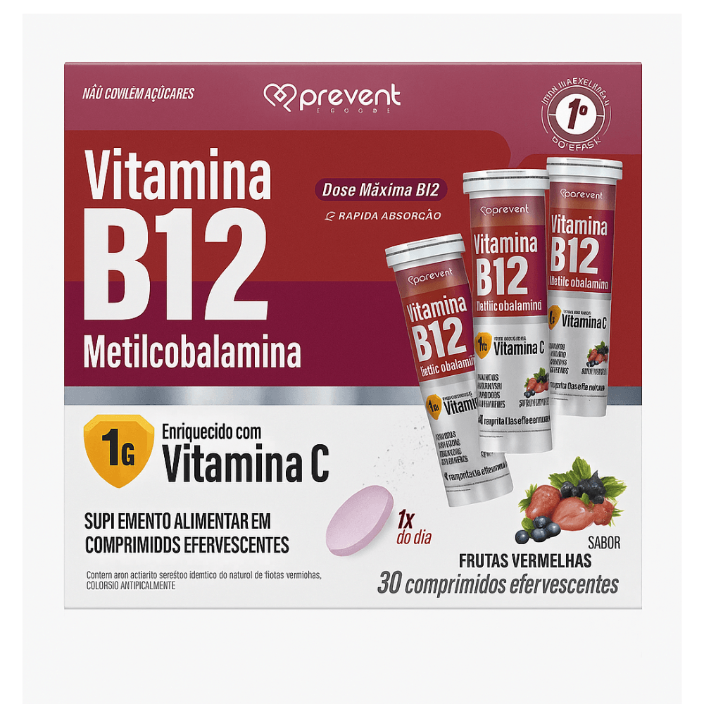 Vitamina B12 Metilcobalamina Frutas Vermelhas C/30 Cápsulas - Prevent Pharma