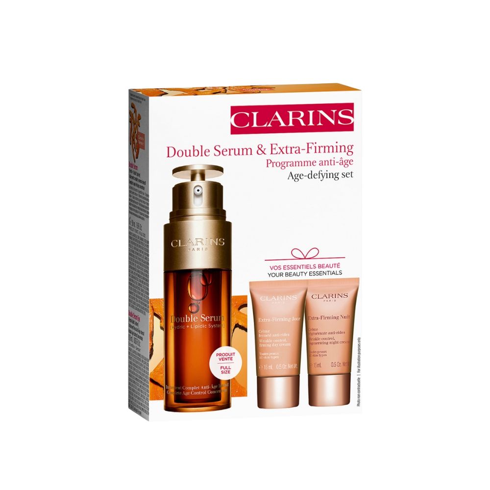 Clarins Double Serum 50ml + Extra Firm Day Cream 15ml + Night Cream 15ml + Double Serum Eye 0.9ml