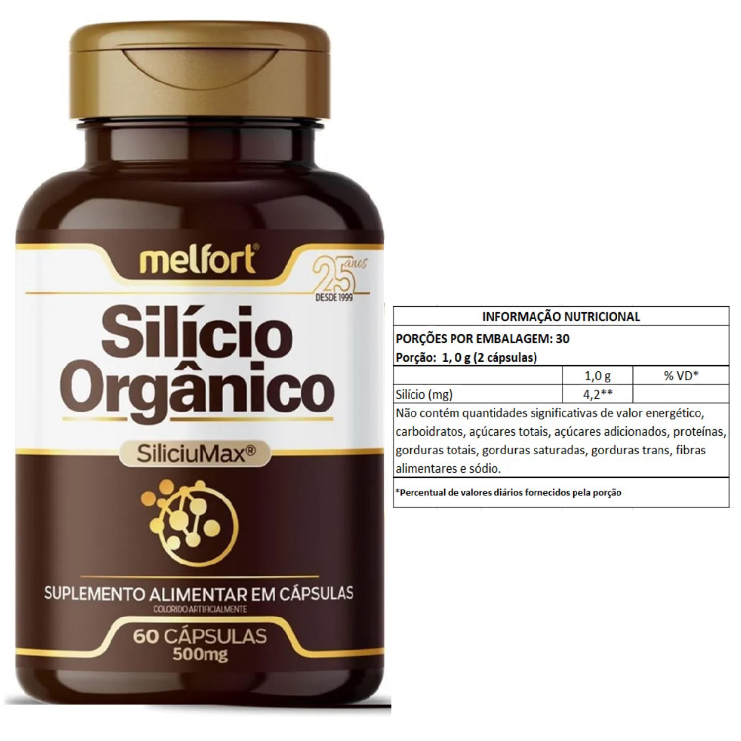 Encontraproduto.com.br - Silício Orgânico (500mg) 60 Cápsulas - Melfort
