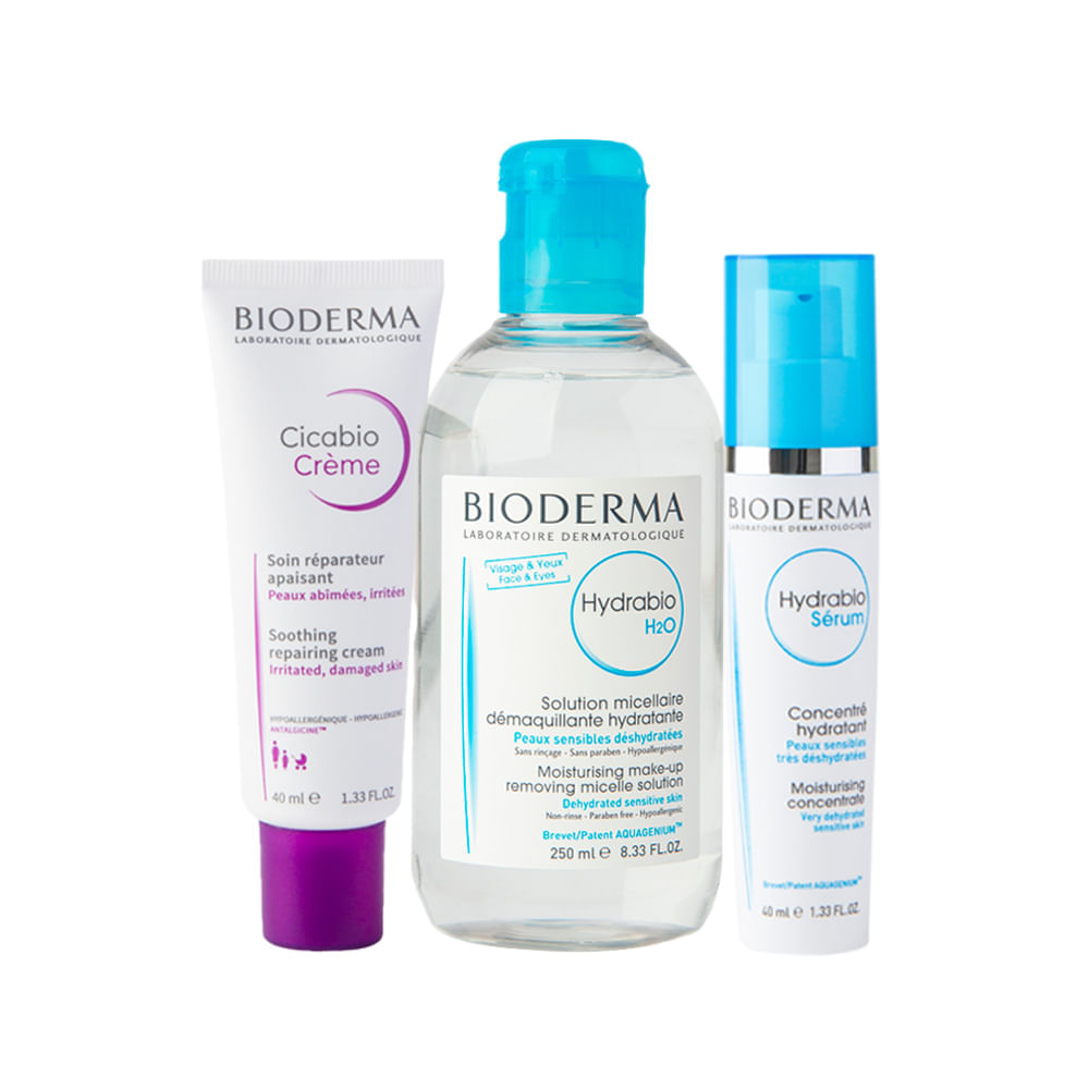 Kit Bioderma Hydrabio - Água Micelar 250ml + Creme Facial 40ml + Sérum Facial 40ml