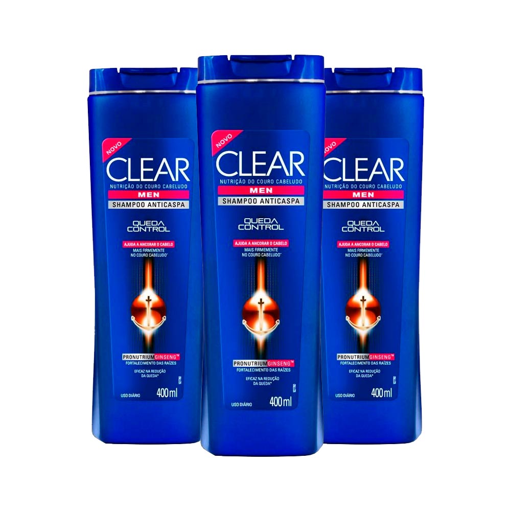Kit 3 Shampoo Clear Men Queda Control 400ml