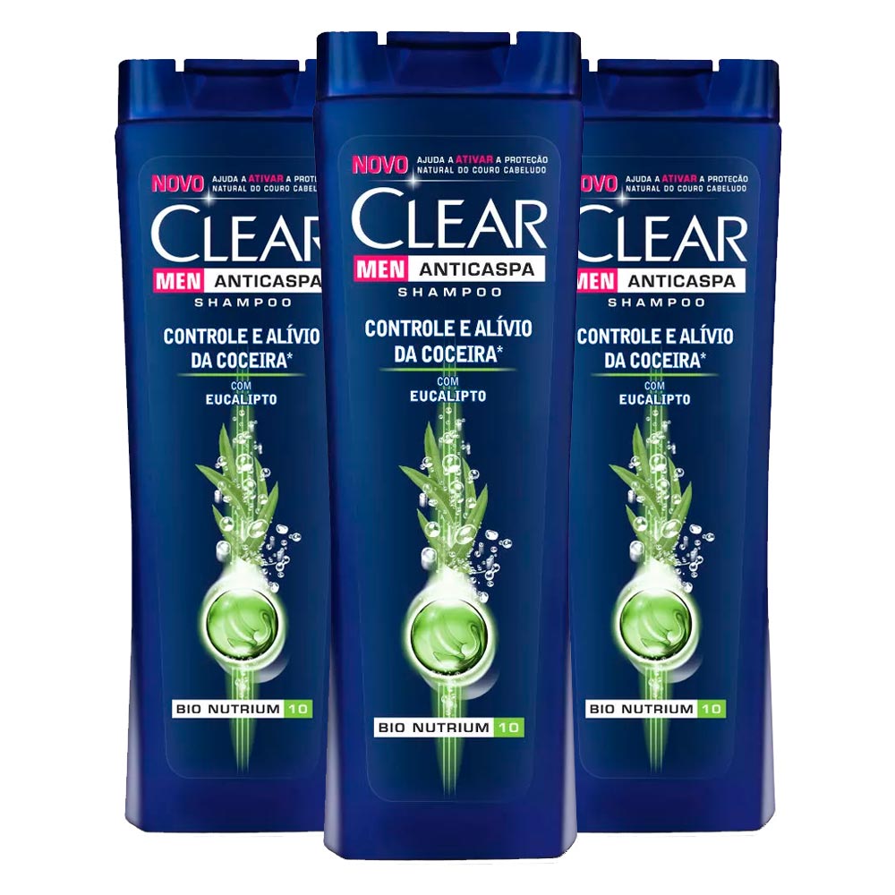 Kit 3 Shampoo Anticaspa Clear Men Controle e Alívio da Coceira 400ml