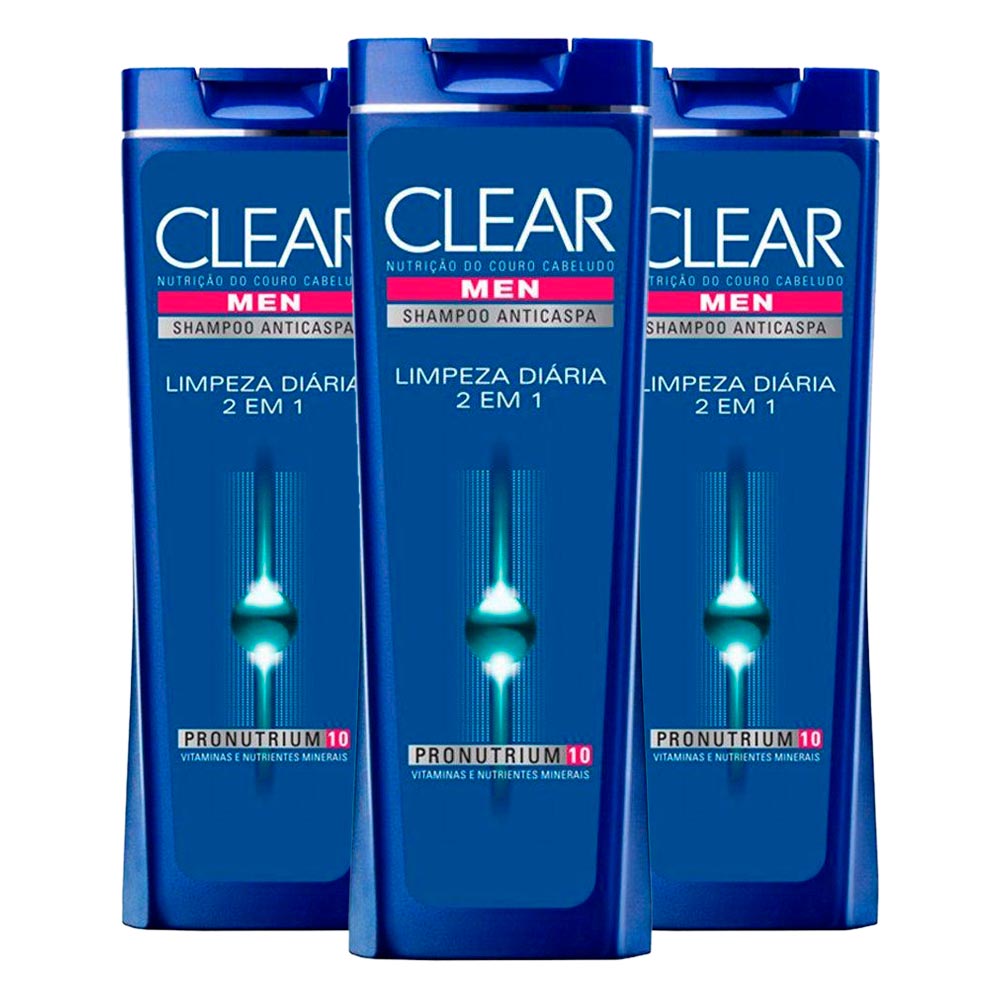 Kit 3 Shampoo Clear 2 em 1 Limpeza Diária 400ml