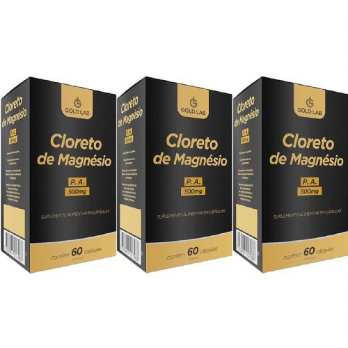 Kit C/3 Cloreto de Magnésio 500MG C/60 Cápsulas - Gold Lab