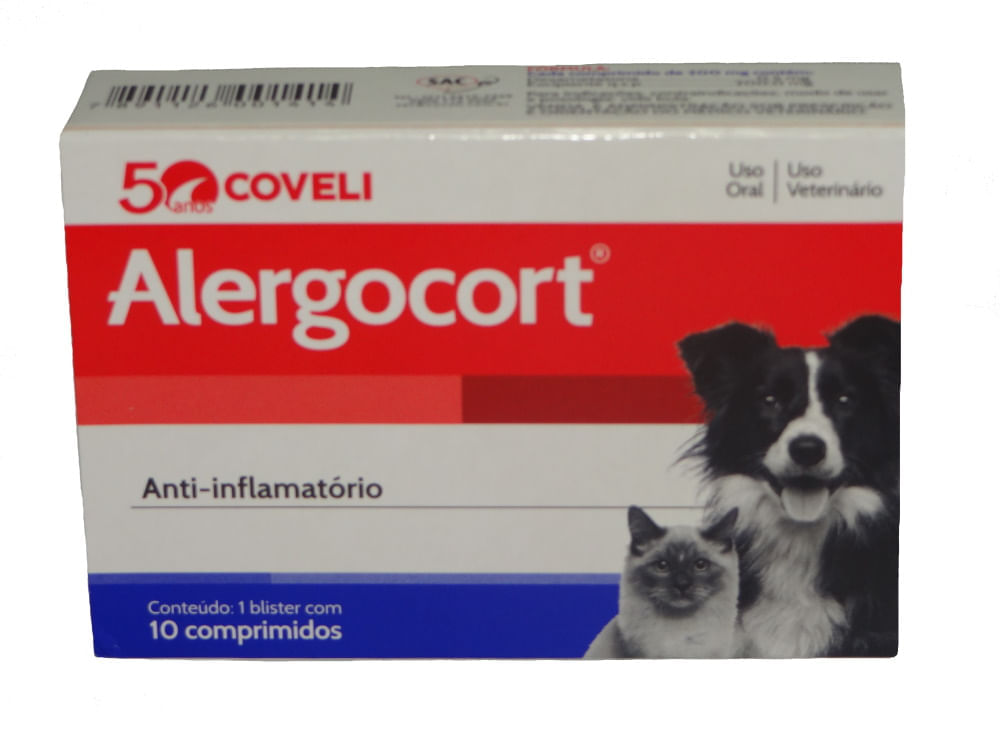 Alergocort 10 comp Coveli Anti-inflamatório Cães e Gatos