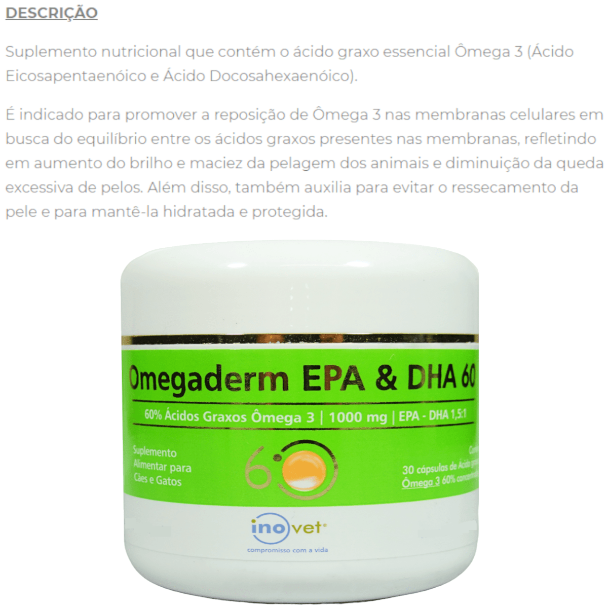 Omegaderm EPA & DHA 60 Suplemento Cães e Gatos 1000mg C/ 30 Cápsulas Kit Com 3