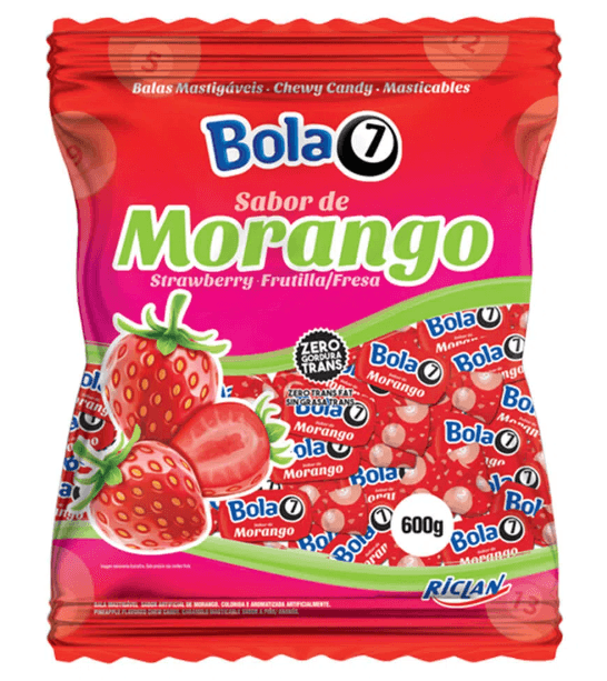 Bala Mastigável Bola 7 Morango 600g - Riclan